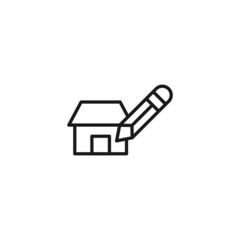 Line icon of pencil and house