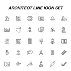 Architect line icon set