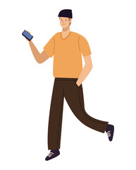 man walking using smartphone