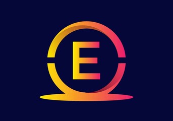 Colorful yellow pink gradient color of E initial letter