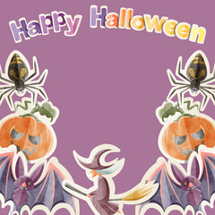 ハロウィンのモチーフ手書き水彩イラスト