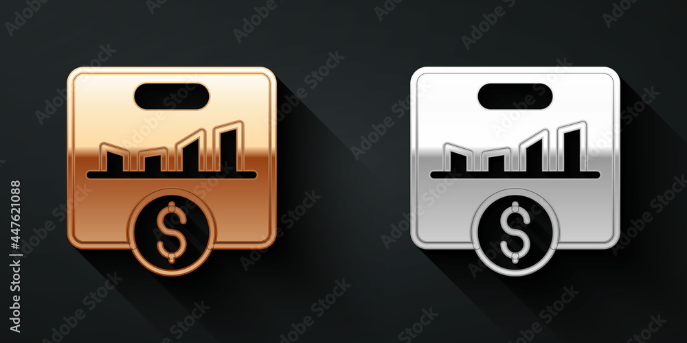 Poster gold and silver kpi - key performance indicator icon isolated on black background. long shadow style