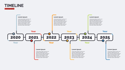 Vector timeline minimal infographic concept template with six periods of time. Editable stroke