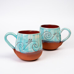 coffee with ceramic cups on white isolated