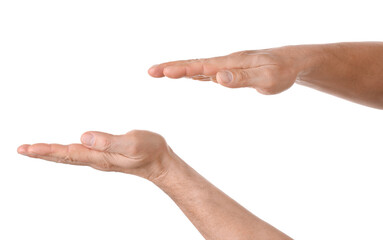 Man holding something on white background