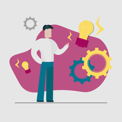 Fototapeta premium a man in a business suit got a great idea and the gears spun
