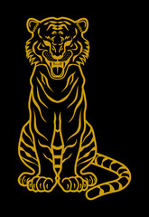 Tiger symbolic outline - roar and sitting, front view