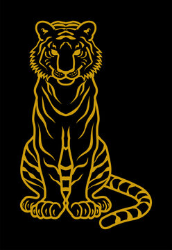 Tiger Symbolic Outline - Sitting, Front View