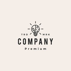 brain leaf bulb think hipster vintage logo vector icon illustration