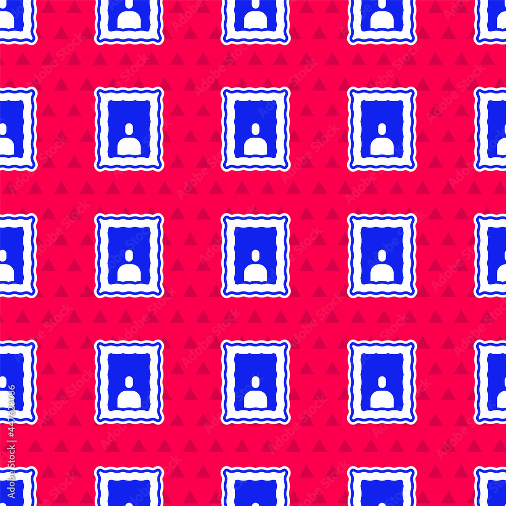 Poster blue picture frame on table icon isolated seamless pattern on red background. valentines day symbol.