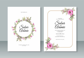 Watercolor painting of leaves and flowers for wedding invitation template
