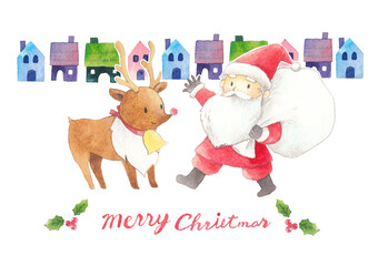 かわいいサンタとトナカイ
水彩イラスト