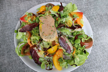Salade Périgord, Quercynoise, foie gras, gésier et magret de canard