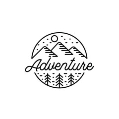 Mountain adventure forest badge stamp logo design
