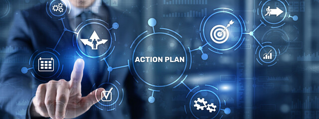 Business Action Plan strategy concept on virtual screen. Time management