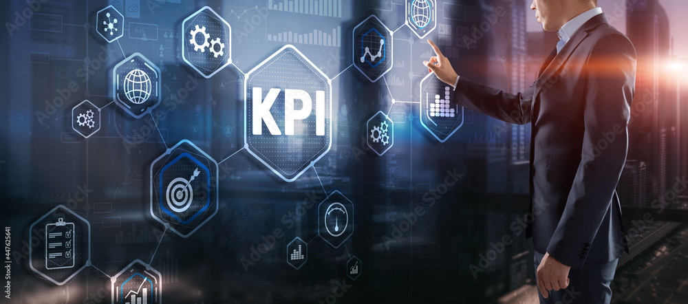 Poster kpi key performance indicator business internet technology concept on virtual screen