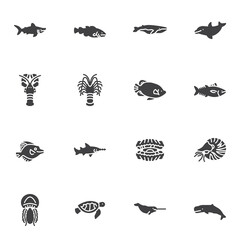 Sea animals vector icons set