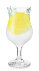 Foto op Plexiglas Glass of tasty lemonade with rosemary on white background © Pixel-Shot