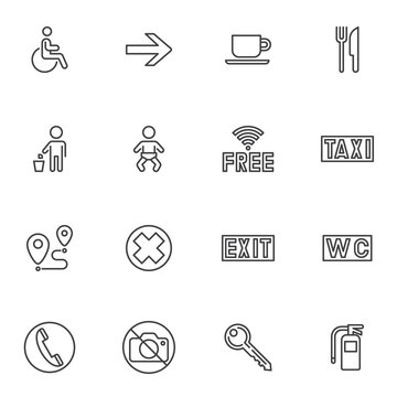 Public navigation service line icons set