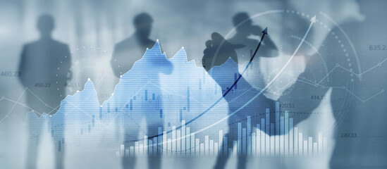 Virtual screen with stock market changes. Business Finance graph chart