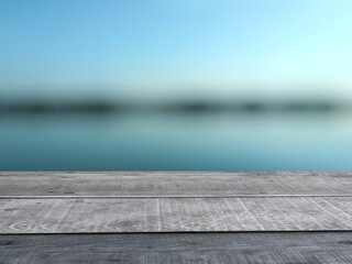 An old plank with a blurry indigo background. Used as a counter for placing products for...