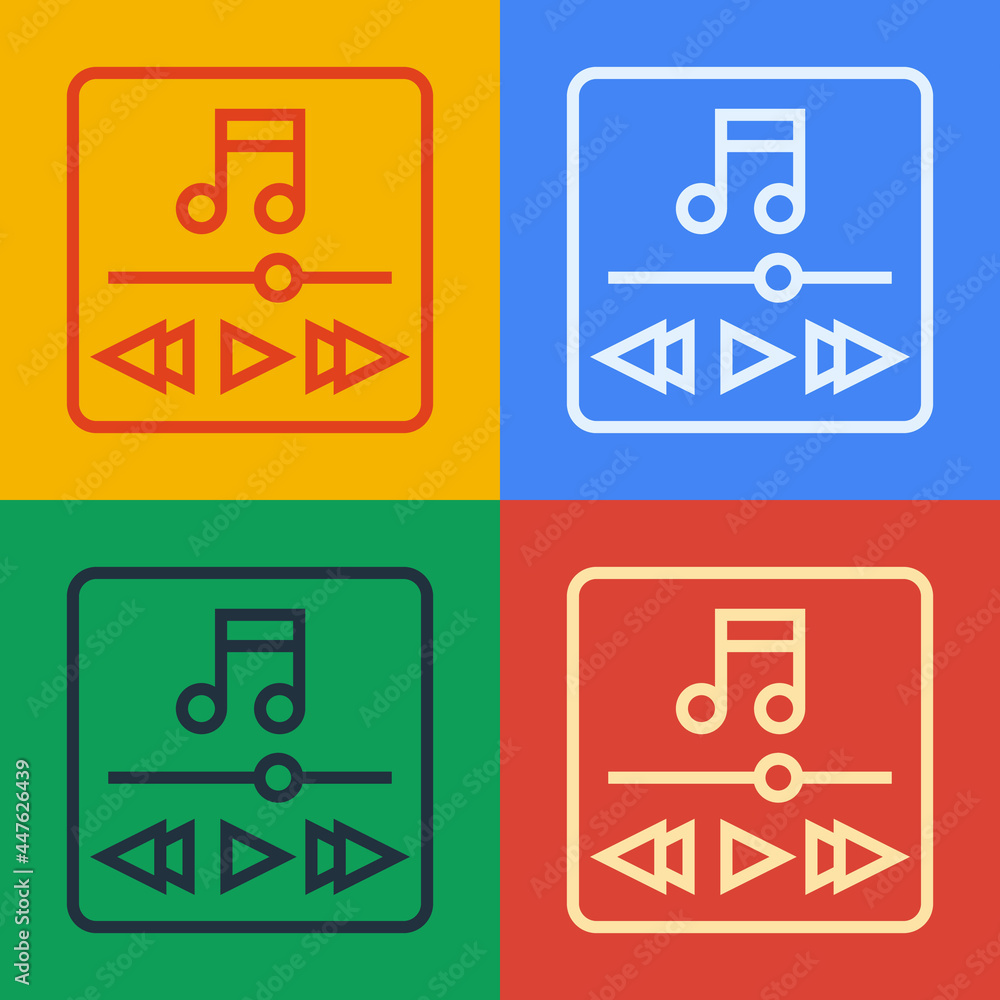 Poster pop art line music player icon isolated on color background. portable music device. vector