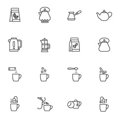 Tea and coffee making line icons set