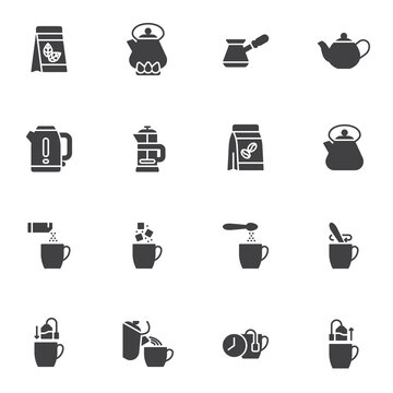 Tea and coffee making vector icons set