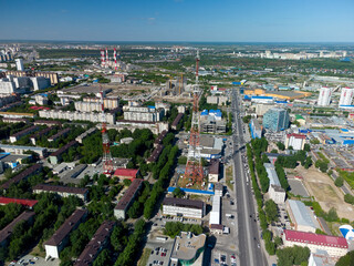 Aerial view of the TV Tower in Tyumen. Russia