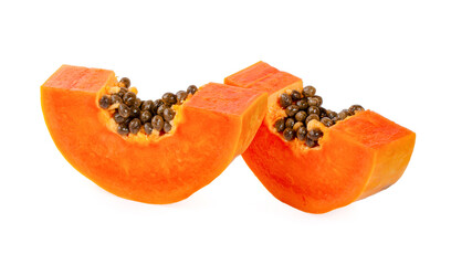 slices of sweet papaya isolated on white background
