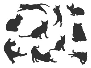 Set vector of the cat, The shadow of different poses isolated on white background.