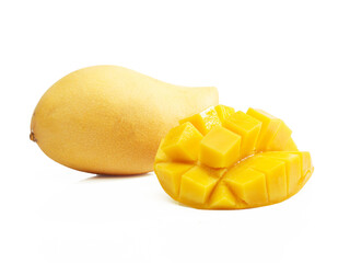 cut mango fruit isolated on white