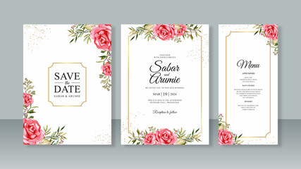 set of wedding invitation templates with watercolor painting of roses
