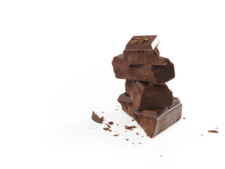 chocolate pieces on white background