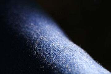 Close up of blue jeans cloth. Wrinkled surface.