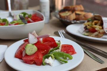 Greek salad with feta cheese and olives