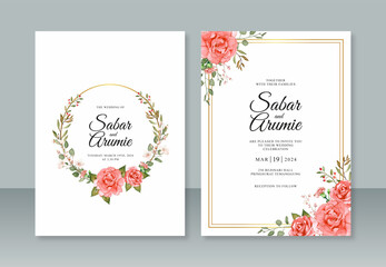 Fototapeta na wymiar Wedding invitation template with rose flower watercolor painting