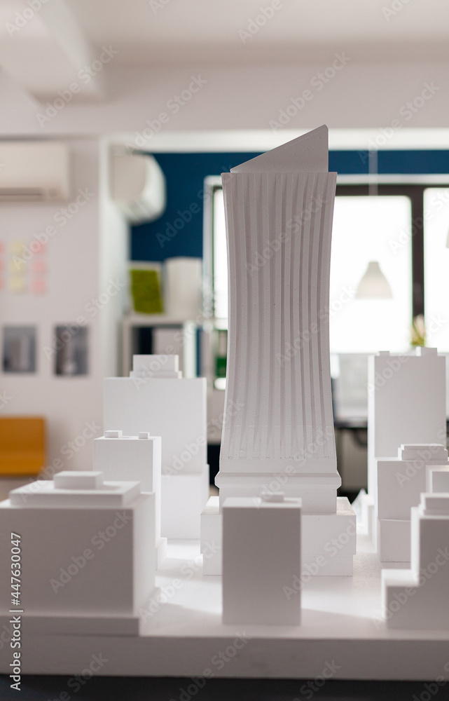 Poster empty room for architectural design and plan building model maquette. professional workplace with bl
