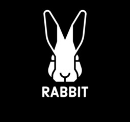 Illustration of simple icon RABBIT on a black background.Rabbits or bunnies are small mammals in the family Leporidae (along with the hare) of the order Lagomorpha (along with the pika).