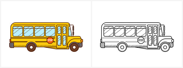 School bus coloring book. Yellow school bus - 447631200