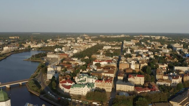 Aerial shot of Vyborg at sunset