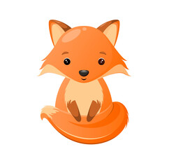 Cute fox on a white background. Children's illustration of an animal.