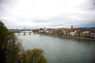 Fototapeta na wymiar Mittlere Bridge and Basel skyline, Switzerland