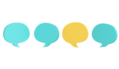 3D Rendering concept of stand out from the crowd and different concept. Yellow speech bubble stand out from crowd on white background. 3D Render. 3d illustration. Minimal style.