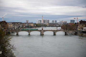 Fototapeta premium Mittlere Bridge and Basel skyline, Switzerland