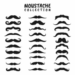 Black Silhouettes Mustache Set Mustaches Isolated White Background