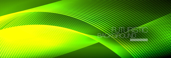 Fototapeta premium Abstract neon glowing light in the dark with waves. Shiny magic energy and motion concept, vector abstract wallpaper background