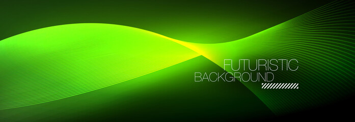 Abstract neon glowing light in the dark with waves. Shiny magic energy and motion concept, vector abstract wallpaper background