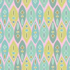 Seamless pattern with abstract geometric triangular shapes in pink and blue tones