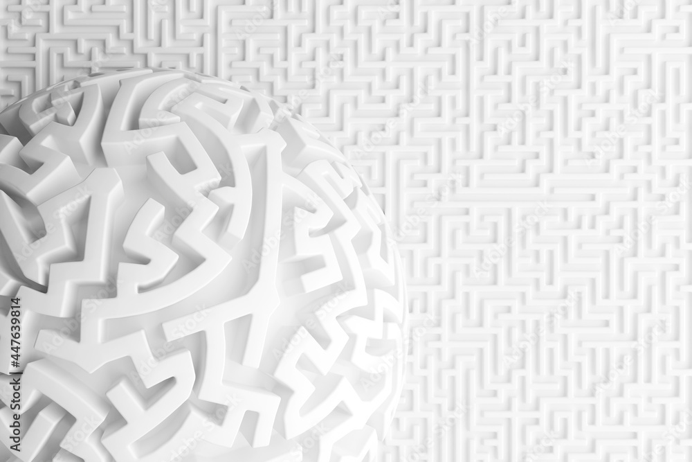 Poster abstract white background. labyrinth structure on a curved surface. 3d rendering